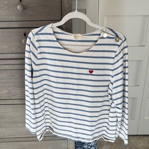 Sezane Striped Long Sleeve Shirt with Heart Detail